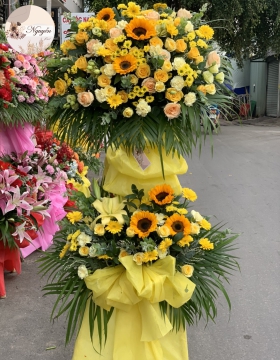 lẵng hoa khai trương 2 tầng FULL VÀNG