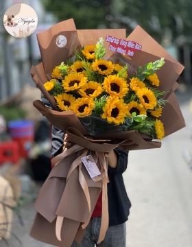 BÓ HOA HƯỚNG DƯƠNG FULL GIẤY GÓI NÂU