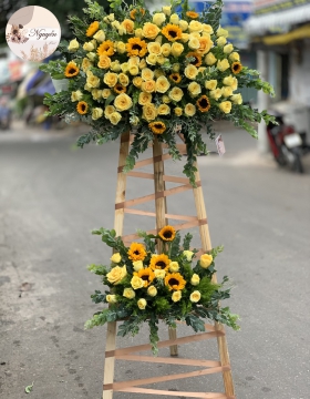 lẵng hoa CHÚC MỪNG 2 tầng FULL VÀNG
