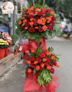 lẵng hoa khai trương 2 tầng hồng đỏ  ohara