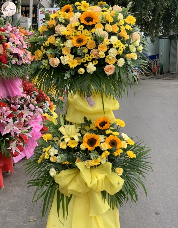 lẵng hoa khai trương 2 tầng FULL VÀNG