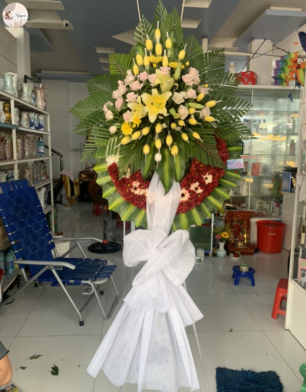 hoa viếng 1tầng cúc nâu