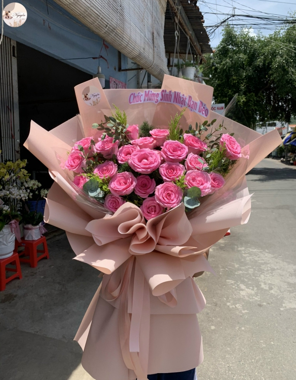 hoa bó tone hồng cực xinh