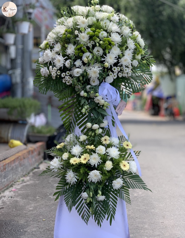 hoa viếng 2 tầng FULL trắng