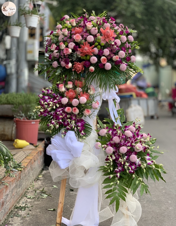 hoa viếng 3 tầng FULL tím